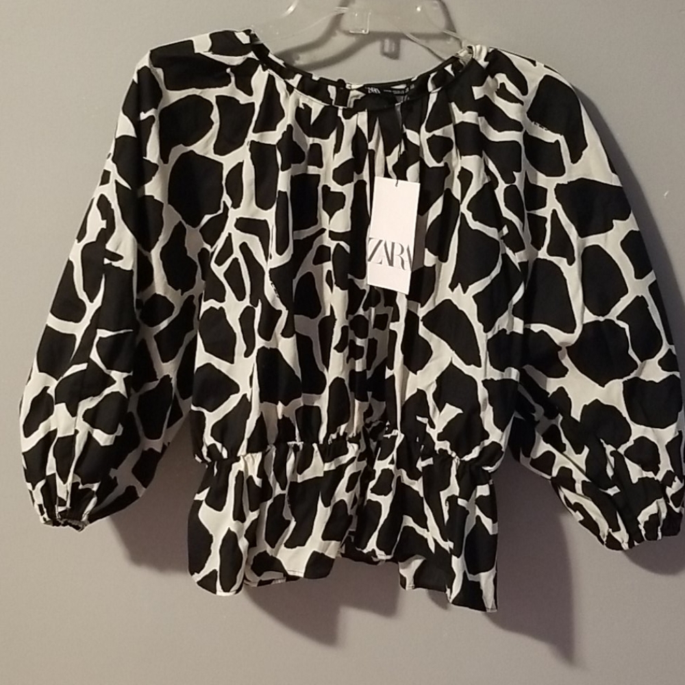 Zara Giraffe Print Peplum Blouse